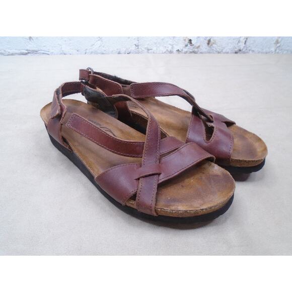NAOT Bernice Brown Buffalo Leather Low Wedge Slingback Strappy Sandals EU 40 / 9 - Picture 1 of 8